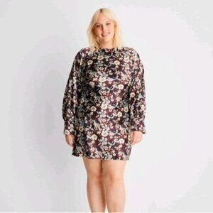 NEW Long Sleeve Satin Mini Dress Future Collective w Reese Blutstein Size 24